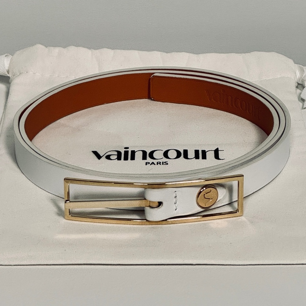 Vaincourt Paris La Ravissante White Leather Belt Sz 85 Fits Waist 31.5" - 35.5"